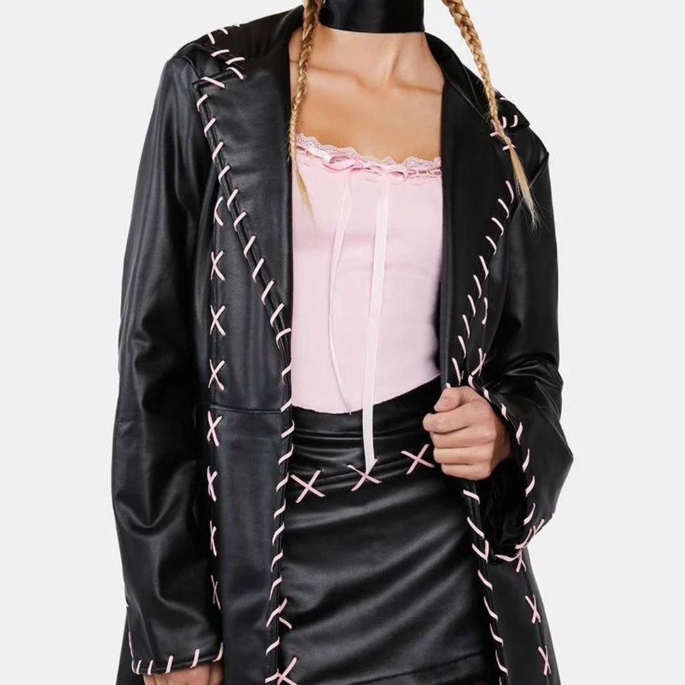 BRAND NEW DOLLSKILL x DELIAS Vegan Leather Trench with Pink Stitching
